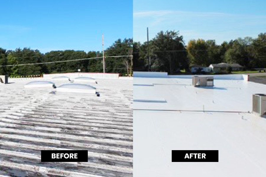 Before and after TPO roof waterproof membrane project