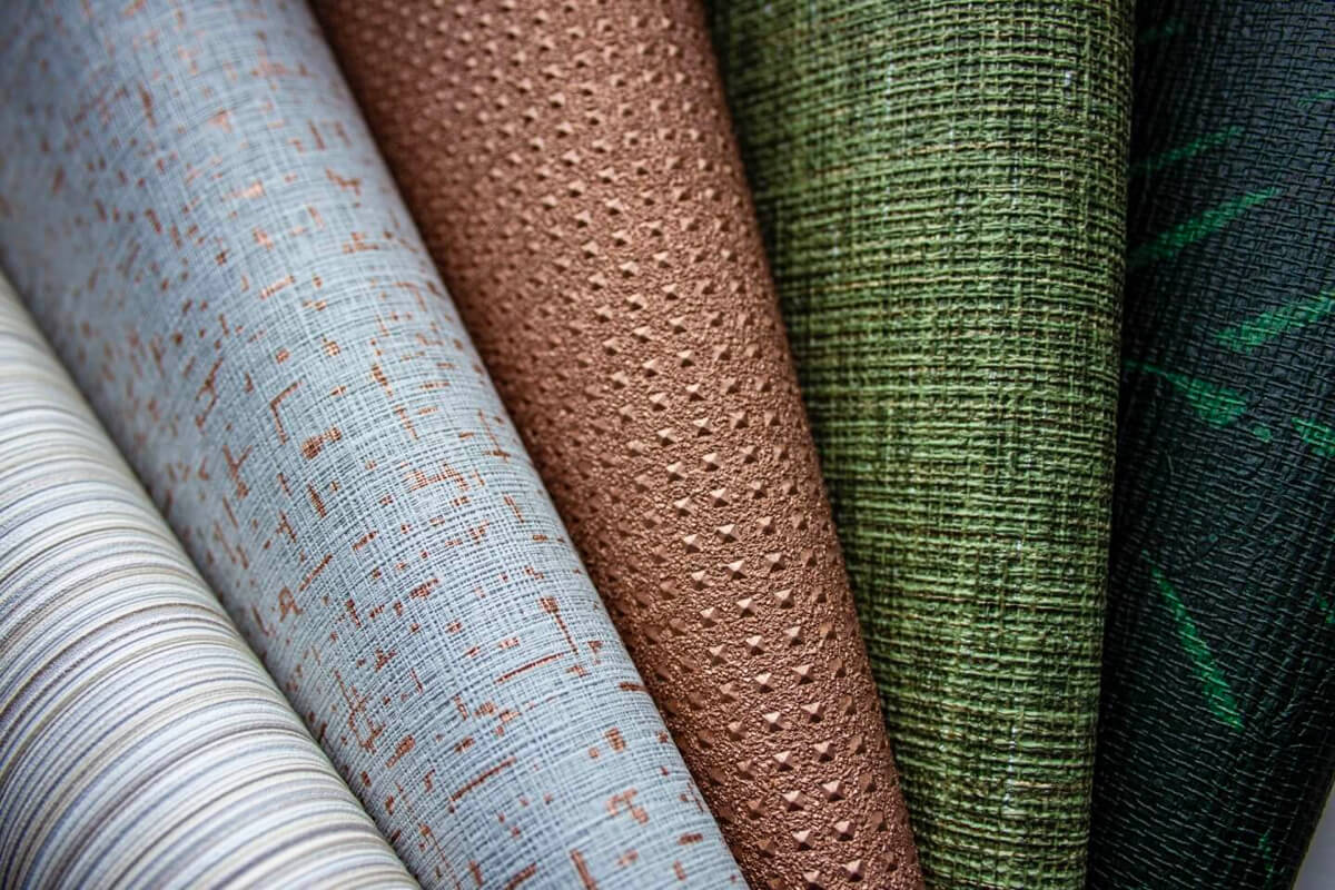 Textured wall covering fabric sample — linen texture printed mural