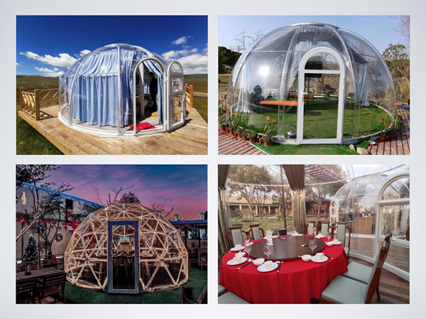 Lona carpa transparente para restaurante domo de moda