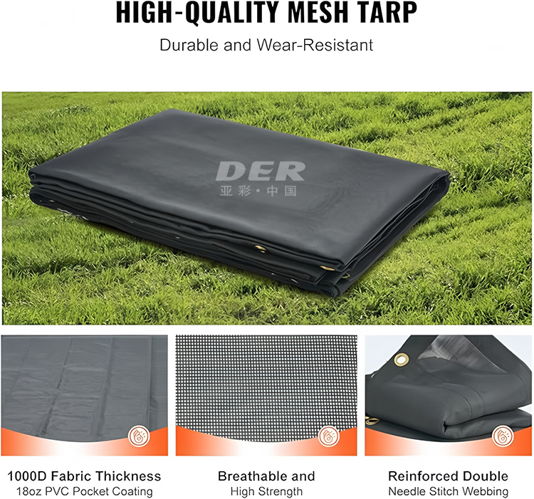 heavy duty mesh truck tarps, mesh truck tarps, dump truck mesh tarp, trailer mesh tarp, roll off mesh tarp, breathable truck tarp, debris mesh tarp, asphalt truck mesh tarp, custom mesh tarp manufacturer, mesh tarp supplier, heavy duty dump truck tarp, derflex