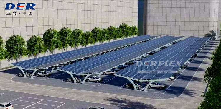 membrane structure solar carport, solar carport membrane fabric, tensile membrane carport, PV solar carport canopy, architectural membrane carport, PVDF membrane fabric, PTFE membrane fabric, PVC membrane structure, solar parking canopy fabric, DERFLEX membrane fabric