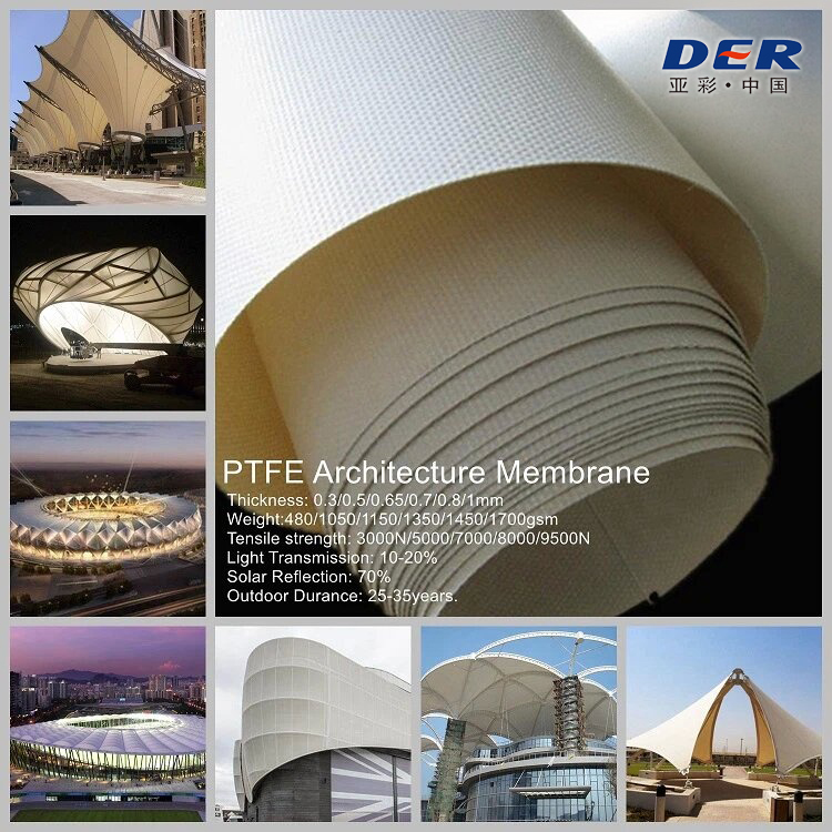 PTFE architectural fabric, PTFE coated glass fabric, tensile PTFE membrane, PTFE membrane roof fabric, PTFE fabric manufacturer, membrane structure fabric, architectural membrane material supplier