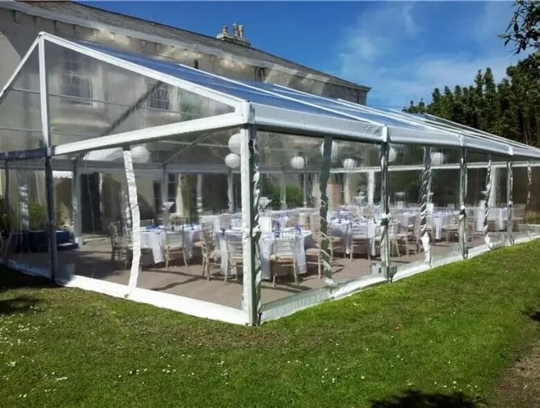 Transparent PVC panels for large outdoor tents