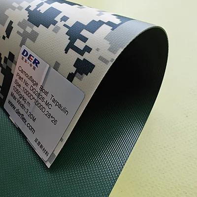 Digital camouflage fabric sample with green reverse side and a DER sample label