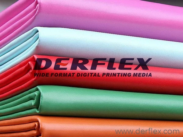 Stacked colored coated fabrics carrying a DERFLEX watermark