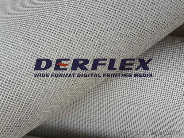 DERFLEX white PVC coated mesh fabric with visible open weave