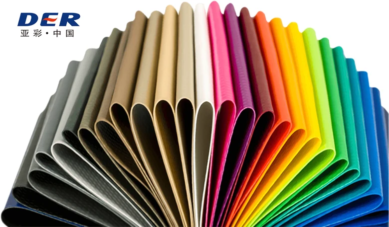 DERFLEX PVC coated fabric swatches arranged in a range of colors