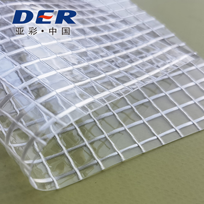 Visible woven scrim in a DERFLEX transparent reinforced PVC sample