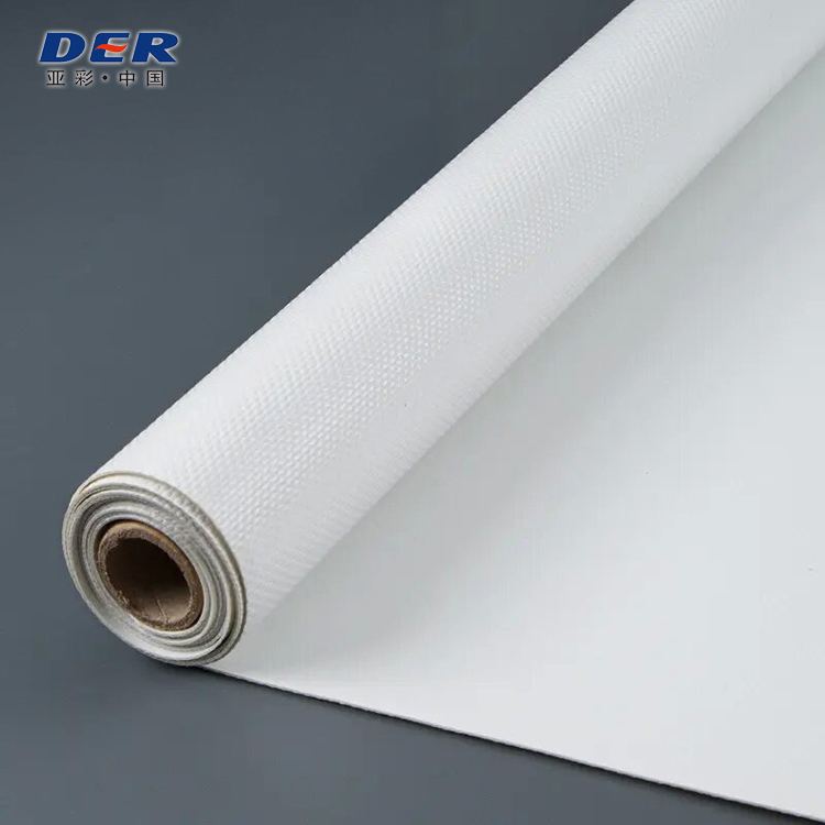 White DERFLEX tent membrane roll with the coated fabric sheet unrolled